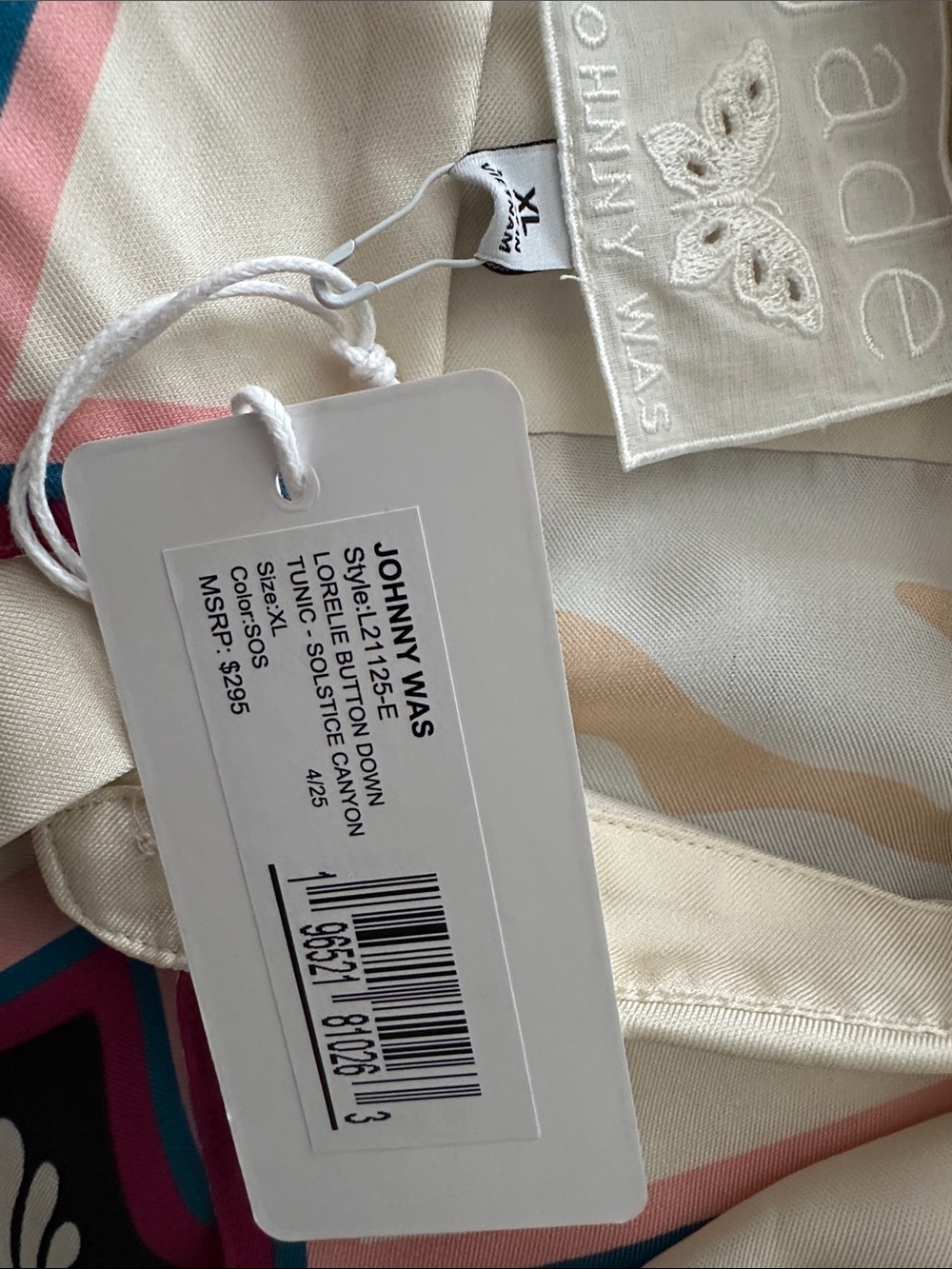 Johnny Was Lorelie Button Down Tunic Silk-Abstract Button-Up Blouse Cream XL NEW - Picture 6 of 7